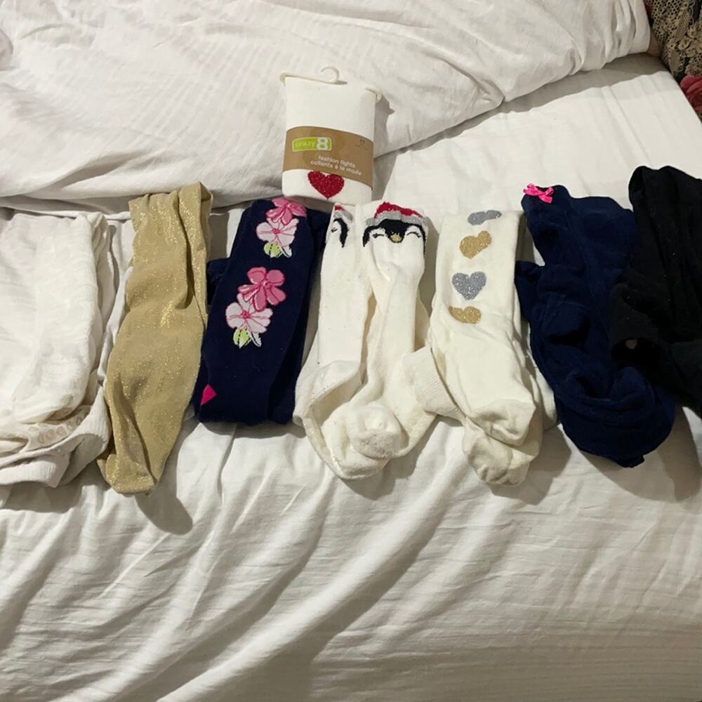 Girls footed Tights bundle 8 pair size 4 euc or 2 pair nwot .